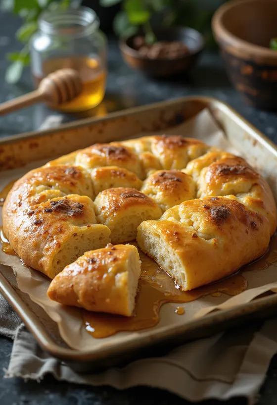 Fahéjas és mézes focaccia tálalva