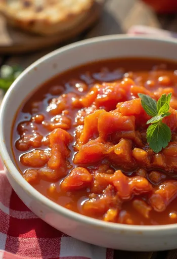 Fűszeres paradicsom chutney tálalva