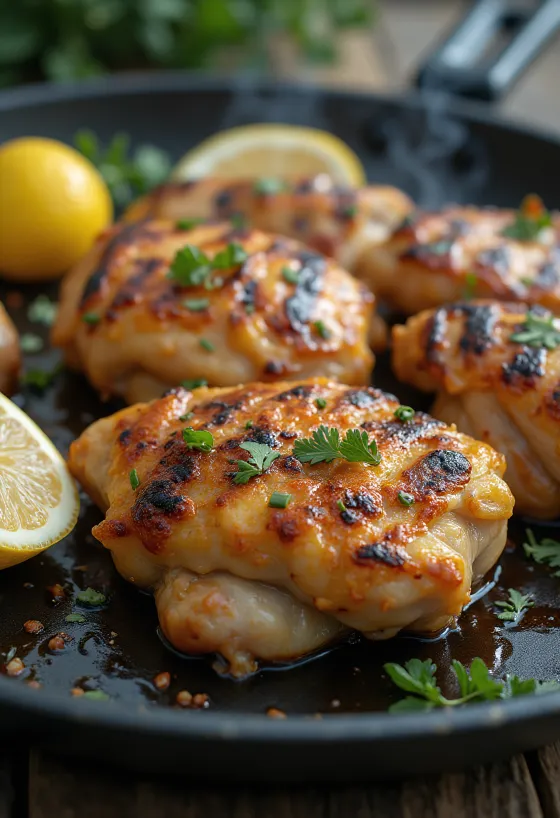 Grillezett csirkecombok tálalva