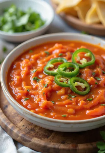 Jalapeños paradicsomos fokhagymamártás tálalva