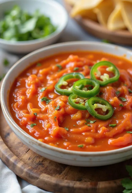 Jalapeños paradicsomos fokhagymamártás tálalva