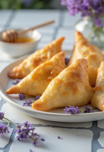 Levendulás és mézes samosa tálalva