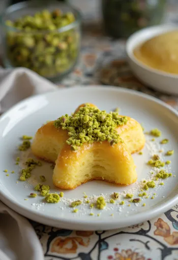 Pisztáciás pandoro kalács, aranybarna héjjal, porcukorral megszórva