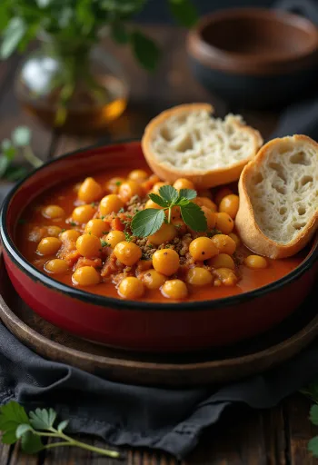 Vegán pörkölt csicseriborsóval, friss petrezselyemmel tálalva.