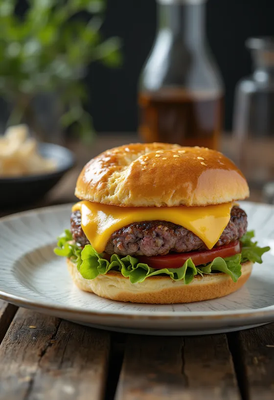 Wagyu marhahúsos hamburger friss hozzávalókkal