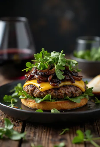 Balzsamos-ecetes burger tálalva