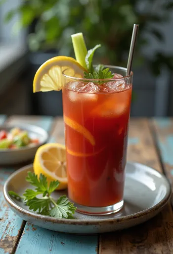 Bloody Mary koktél zellerszárral és citromszelettel díszítve