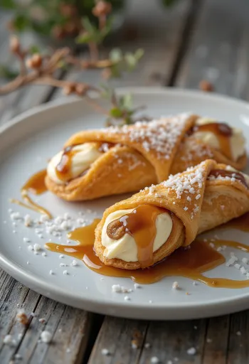 Cannoli sós karamellás töltelékkel, frissen tálalva
