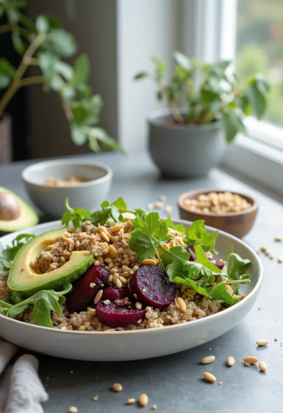 Céklás quinoa Buddha-tál pirított magvakkal