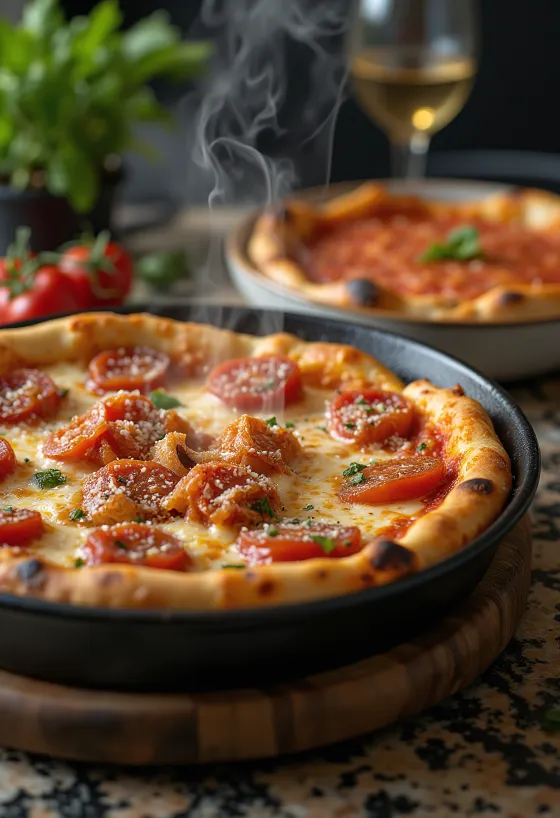 Chicago Deep-Dish Pizza sok sajttal és paradicsomszósszal