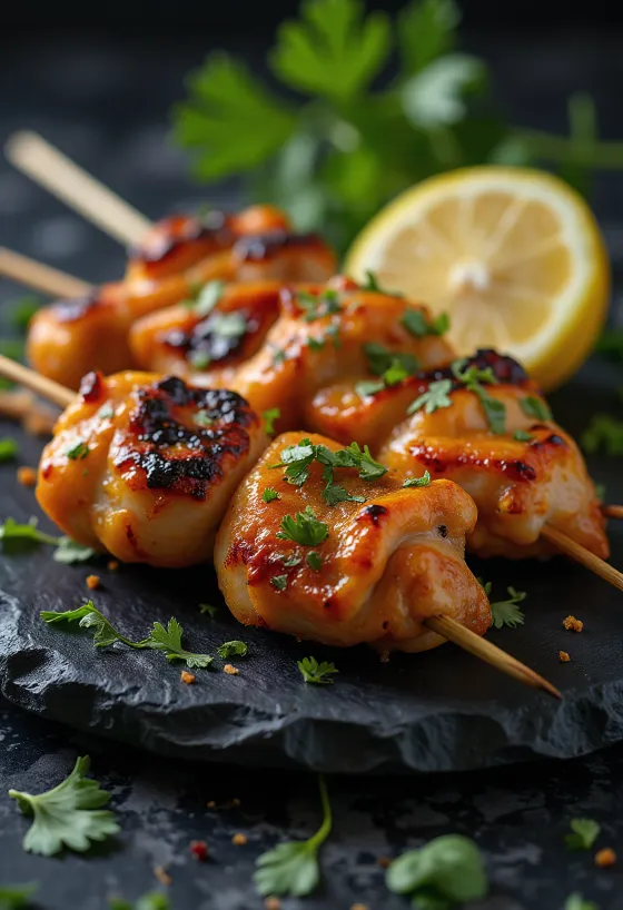 Csirke tikka kebab tálalva naan kenyérrel és salátával