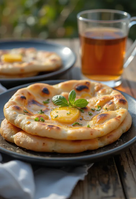 Fahéjas-mézes naan kenyér tálalva