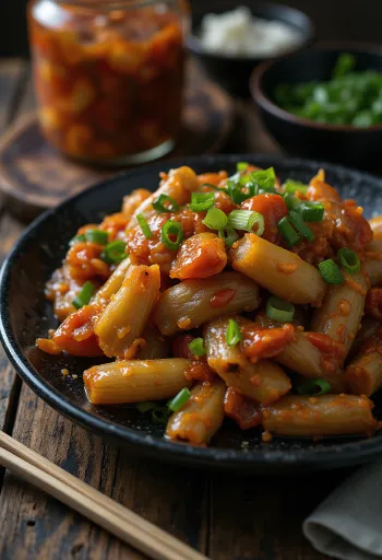 Gat kimchi-mustárlevél kimchi, frissen elkészítve, gazdag piros és zöld színekben