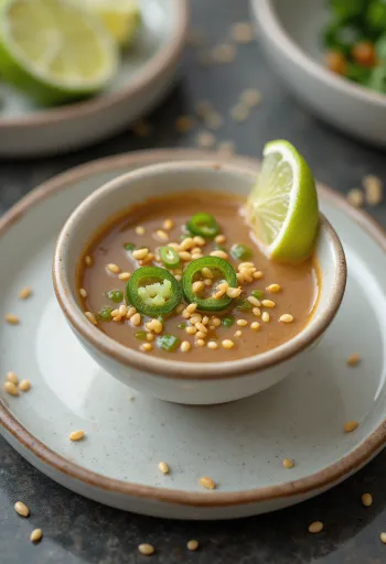Jalapeños szezámos lime mártás tálalva