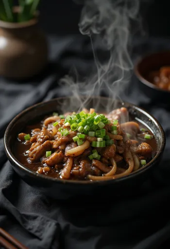 Marha Bulgogi Szójaszósszal koreai stílusú étel tálalva