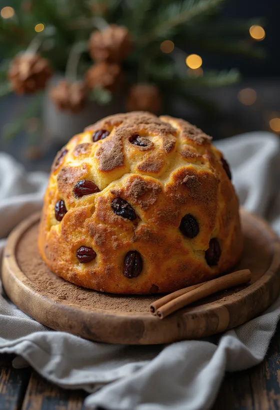 Frissen sült panettone fahéjjal, aranybarna héjjal és puha belsővel