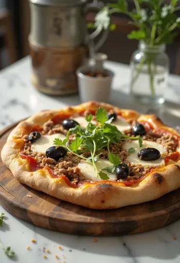 Marokkói stílusú húsos pizza római köménnyel és harissával