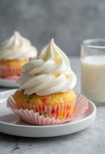 Szivárványos cupcake tálalva