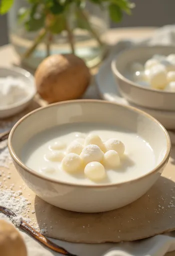 Tapioca puding kókusztejjel, frissen tálalva