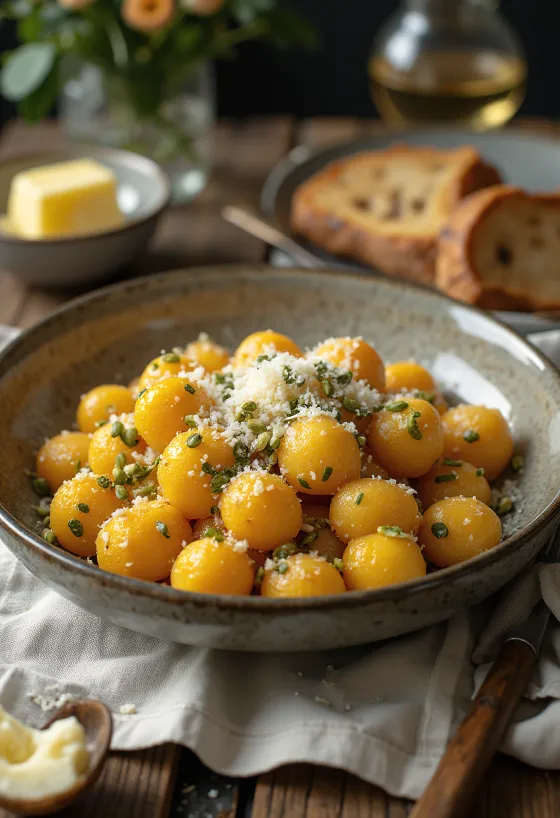 Tökmagos és parmezános gnocchi tálalva