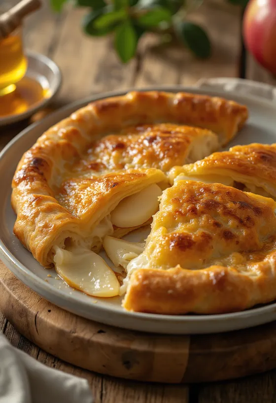 Almás-sajtos calzone tálalva