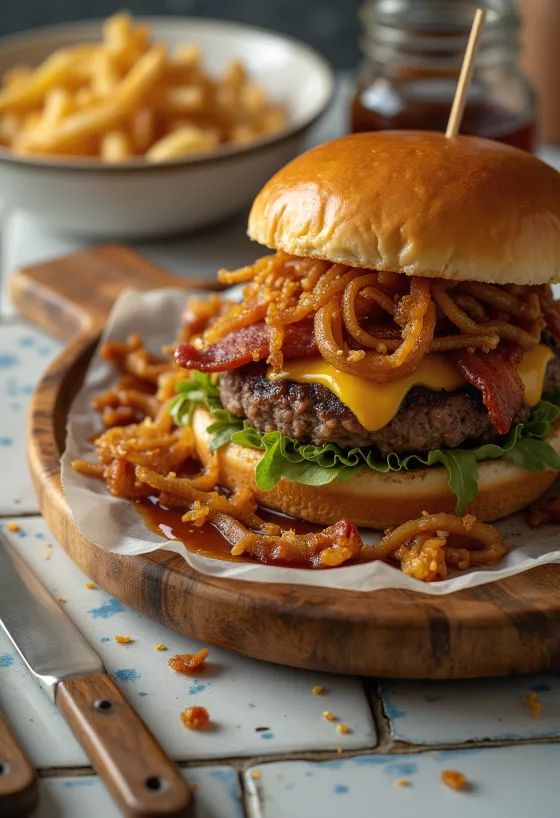 BBQ burger tálalva