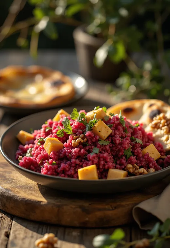 Céklás quinoa curry tofuval