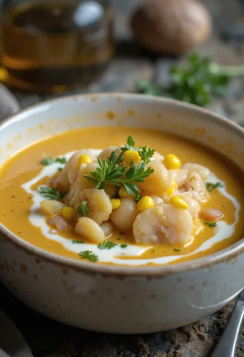 Chupe de mariscos, tengeri herkentyűs leves, tejföllel és friss zöldségekkel