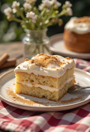Fahéjas krémtorta szeletelve tálalva