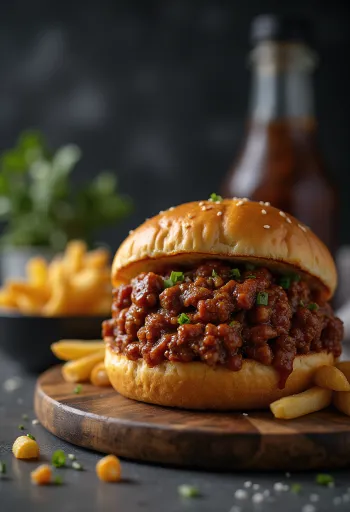 Klasszikus Sloppy Joe szendvics, gazdagon elhelyezett darálthúsos töltelékkel