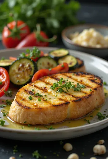 Leipäjuusto grillezve zöldségekkel, friss petrezselyemmel