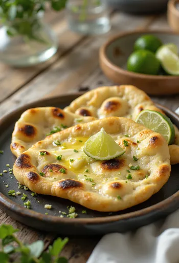 Lime-os naan kenyér frissen tálalva