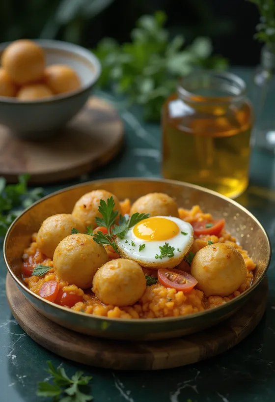 Litti Chokha hagymával, sült búzaliszt golyók padlizsánpürével és friss korianderrel