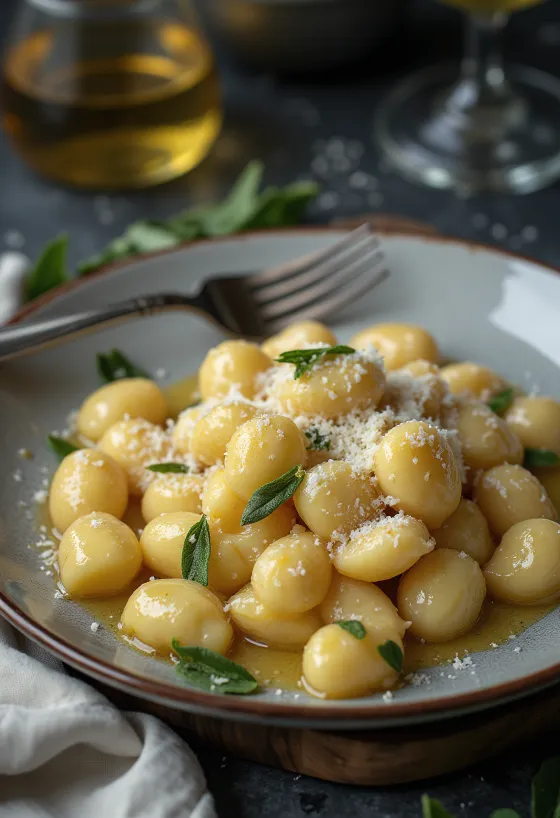 Ricottás gnocchi vajjal és parmezánnal tálalva