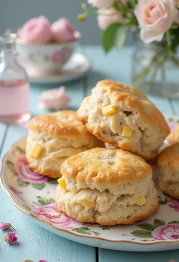 Rózsavizes-marcipános scone tálalva