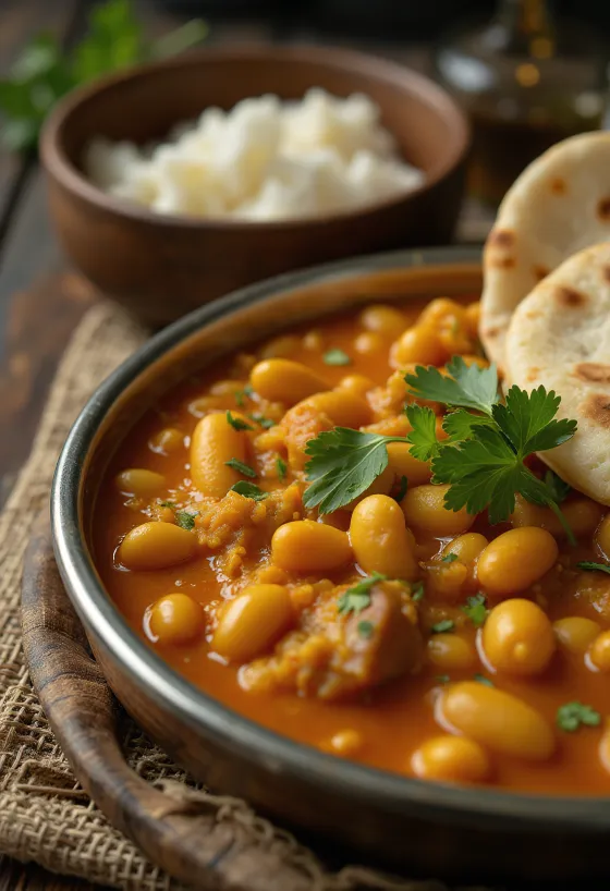 Sambar mungóbabbal, friss korianderrel díszítve