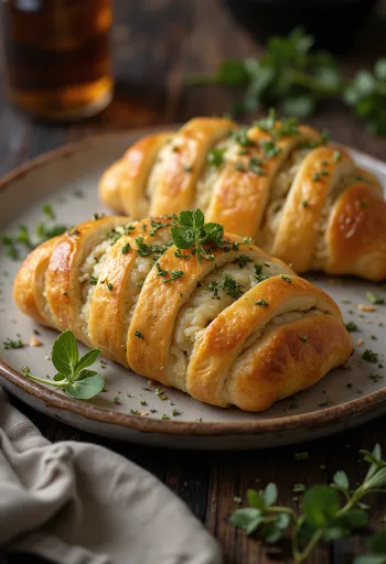 Stromboli oregánóval, friss sajt és fűszeres töltelékekkel, aranybarna kérgen