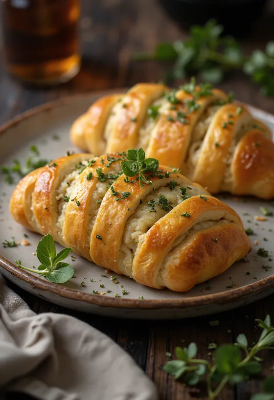 Stromboli oregánóval, friss sajt és fűszeres töltelékekkel, aranybarna kérgen