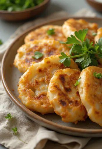 Tofu Hotteok, friss korianderrel tálalva