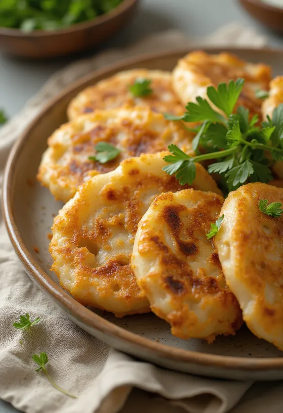Tofu Hotteok, friss korianderrel tálalva