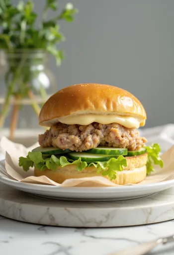 Frissen készült tonhalas hamburger kapribogyóval és kaporral