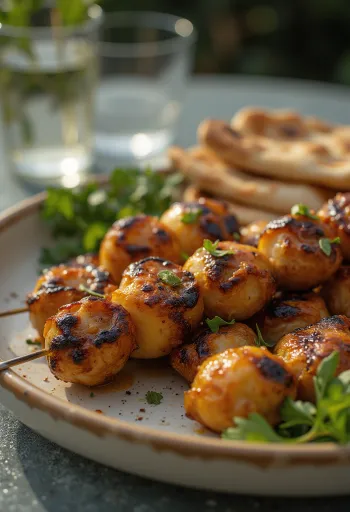 BBQ grillezett padlizsános kebab tálalva