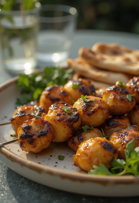 BBQ grillezett padlizsános kebab tálalva