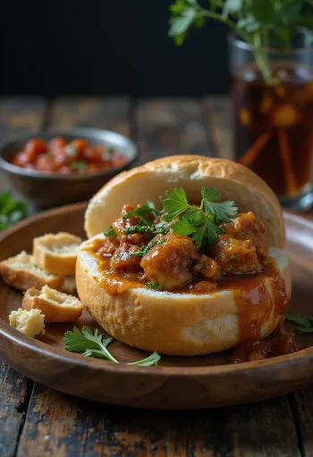 Bunny Chow csípős szósszal tálalva