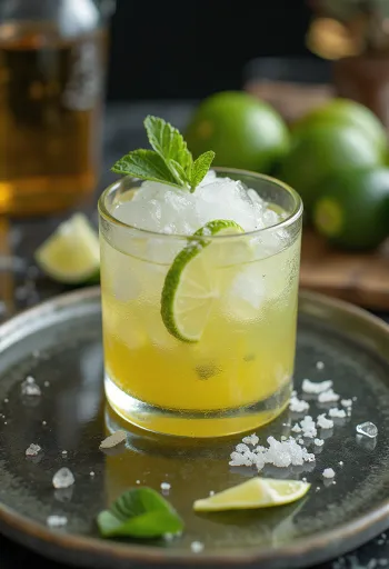 Caipirinha koktél lime darabokkal és zúzott jéggel