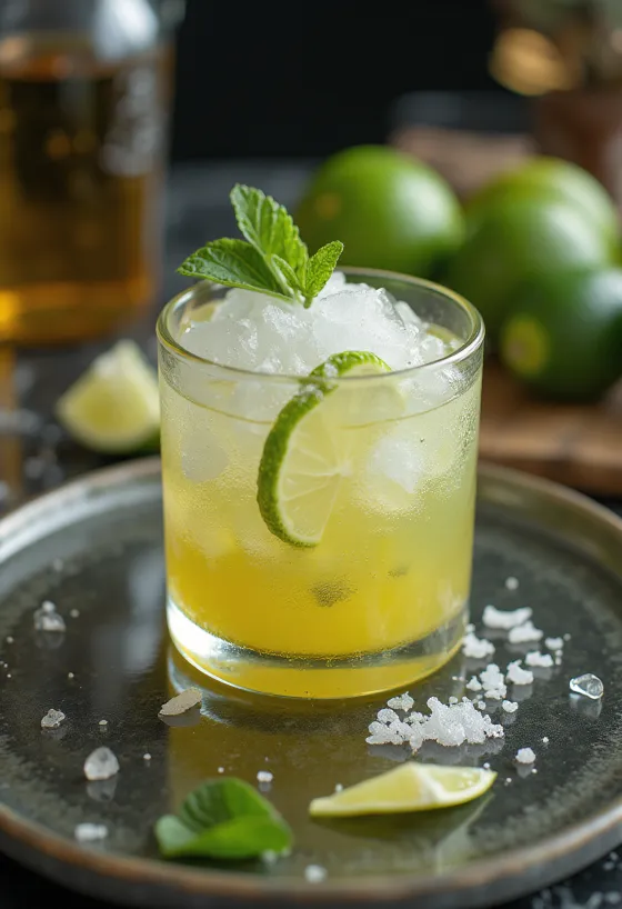 Caipirinha koktél lime darabokkal és zúzott jéggel