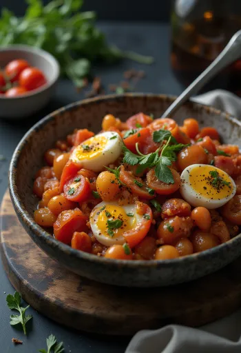 Caponata messinai stílusban tálalva, padlizsánnal, olívabogyóval és paradicsommal