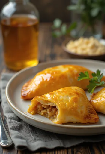 Chilenai empanada de pollo, aranybarna tésztával és csirkehúsos töltelékkel