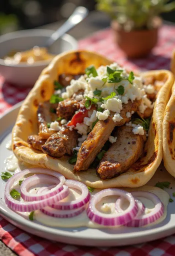 Extra húsos gyros sült csirkével, marhahússal, bárányhússal és tzatziki szósszal