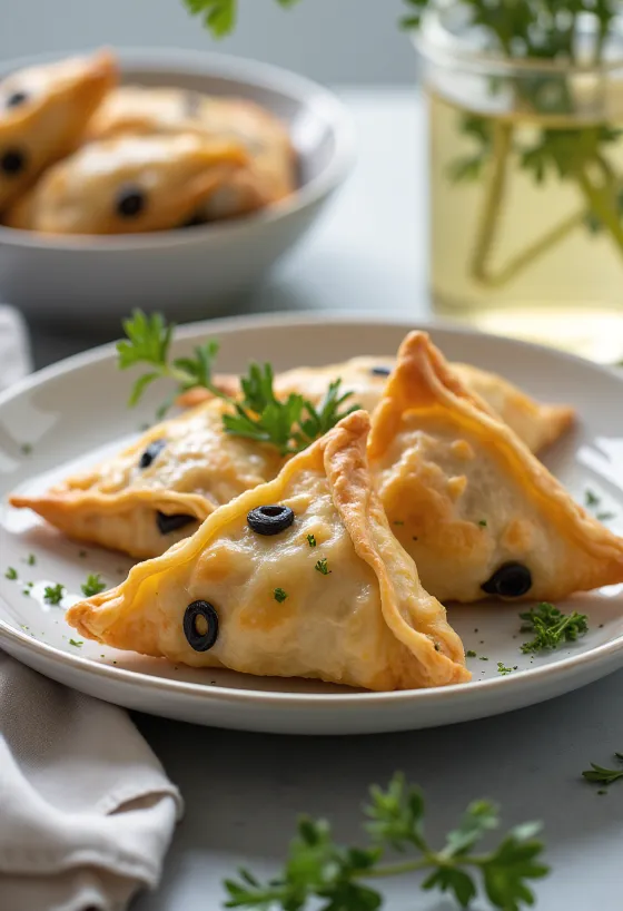 Fekete olívás és kecskesajtos samosa ropogós tésztában